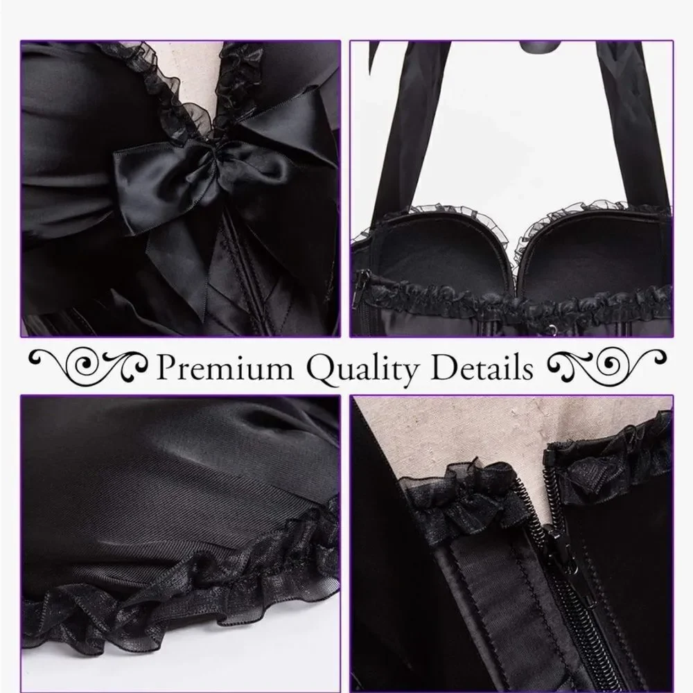 Black Lace Up Corset Waist Cincher M
